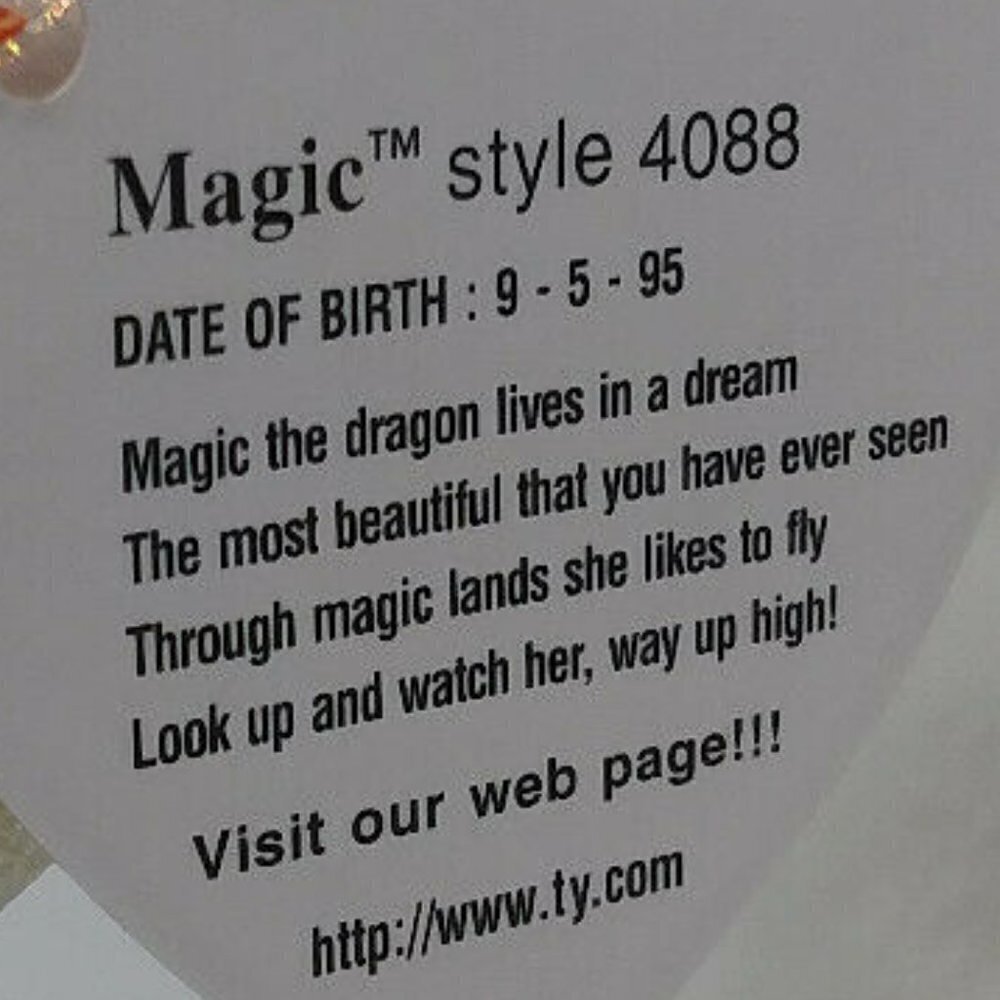 Vintage #4088 1995 TY Magic the White Dragon Wings Hand & Tush Tags Retired EUC - Picture 12 of 12